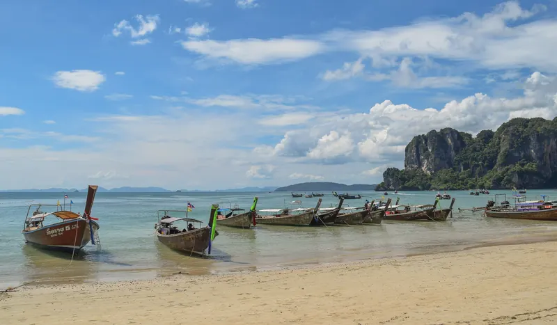 Longtail boats on West Railay Beach, Krabi